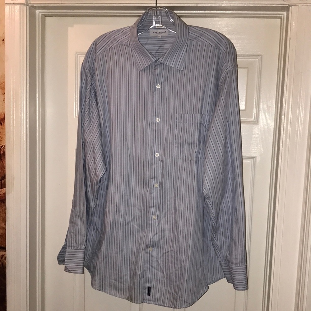 Men’s Alex Cannon Striped Dress Shirt Blue Size XL